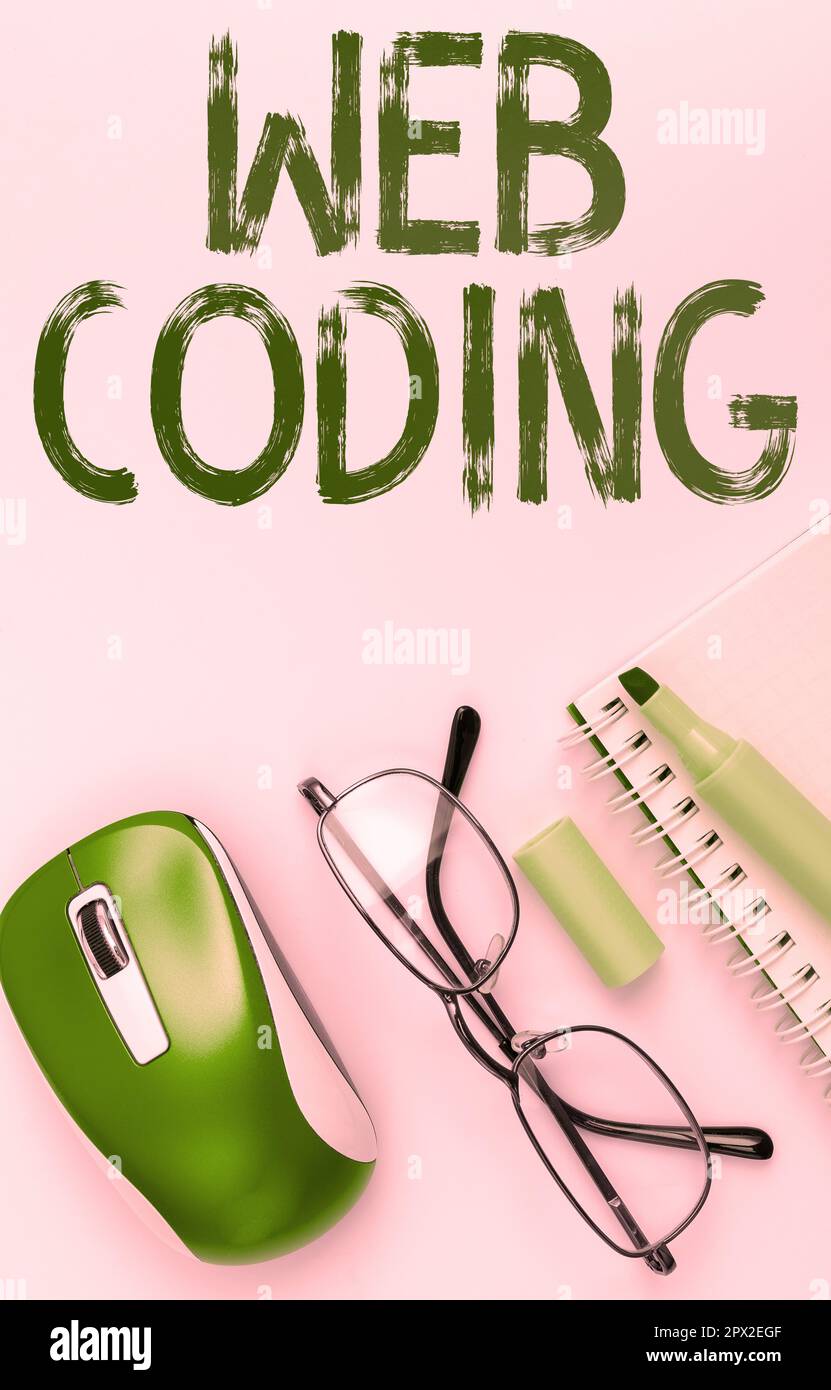 Handwriting text Web Coding, Internet Concept work involved in developing a web site for the Internet Stock Photo