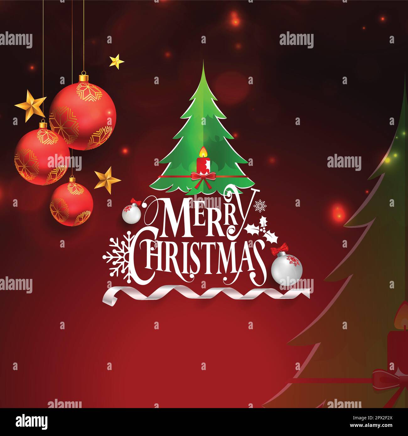 Abstract green christmas tree on red background Stock Vector