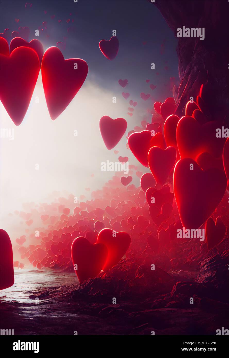 Bunch of red hearts floating in the air, 3D illustration art design ...