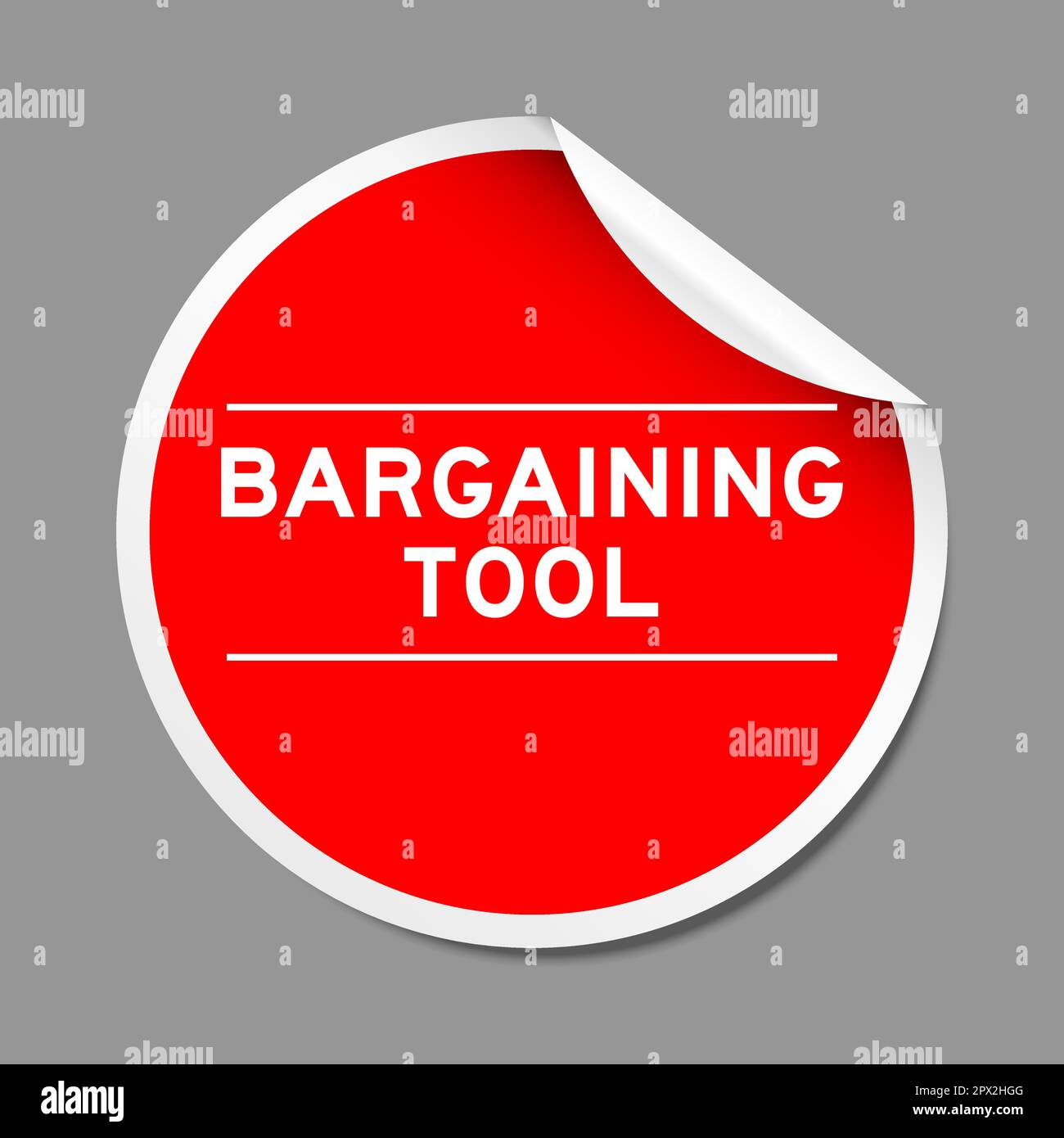 Red color peel sticker label with word bargaining tool on gray background Stock Vector