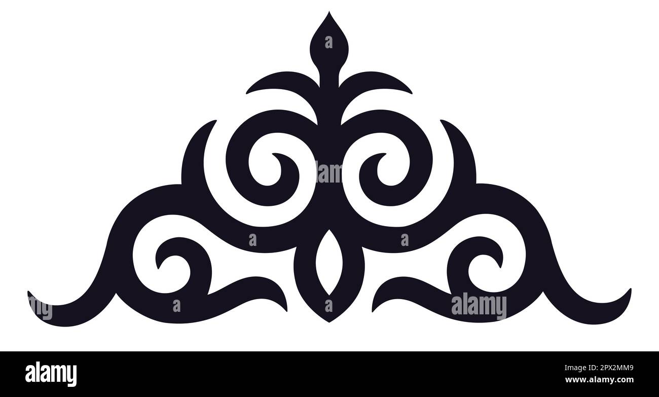 Traditional Central Asian (Kazakh, Kyrgyz, Uzbek) ornament element. Black and white vector design. Stock Vector