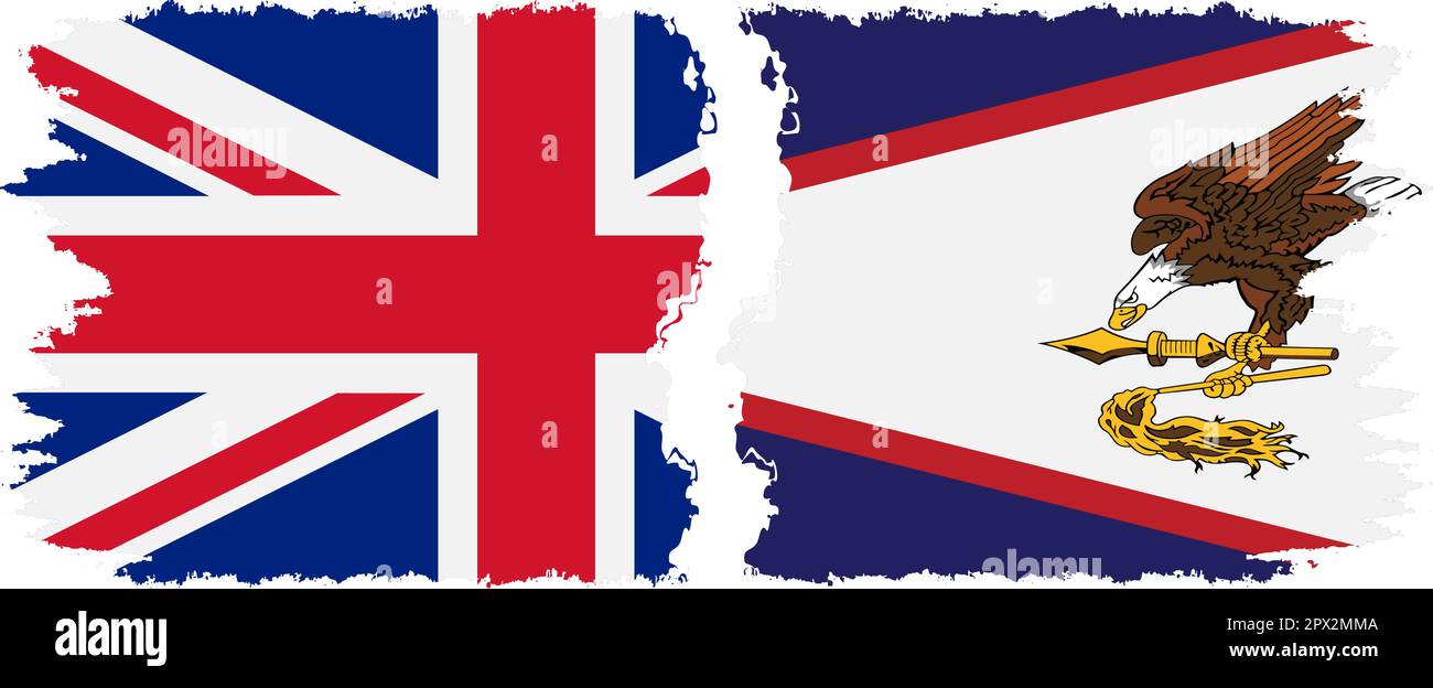 American Samoa and UK grunge flags connection, vector Stock Vector