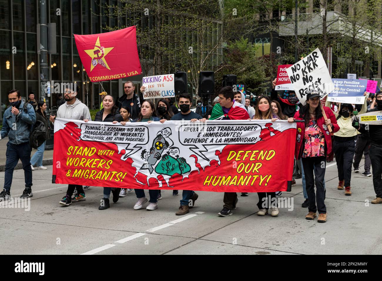 Seattle, USA. 1 May, 2023. Workers rallying at the federal building
