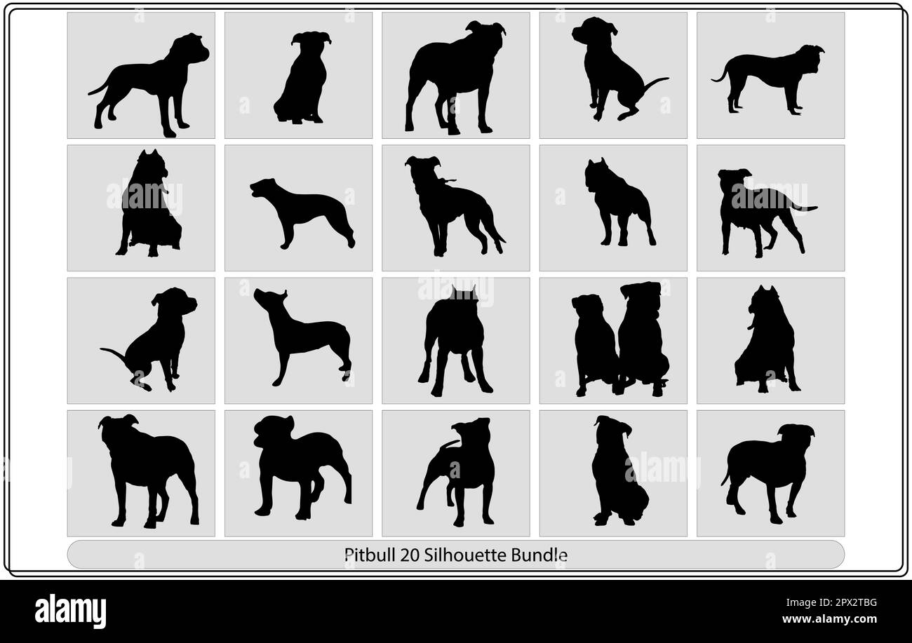 Pit Bull silhouette black Set bundle collection,pibull illustration ...