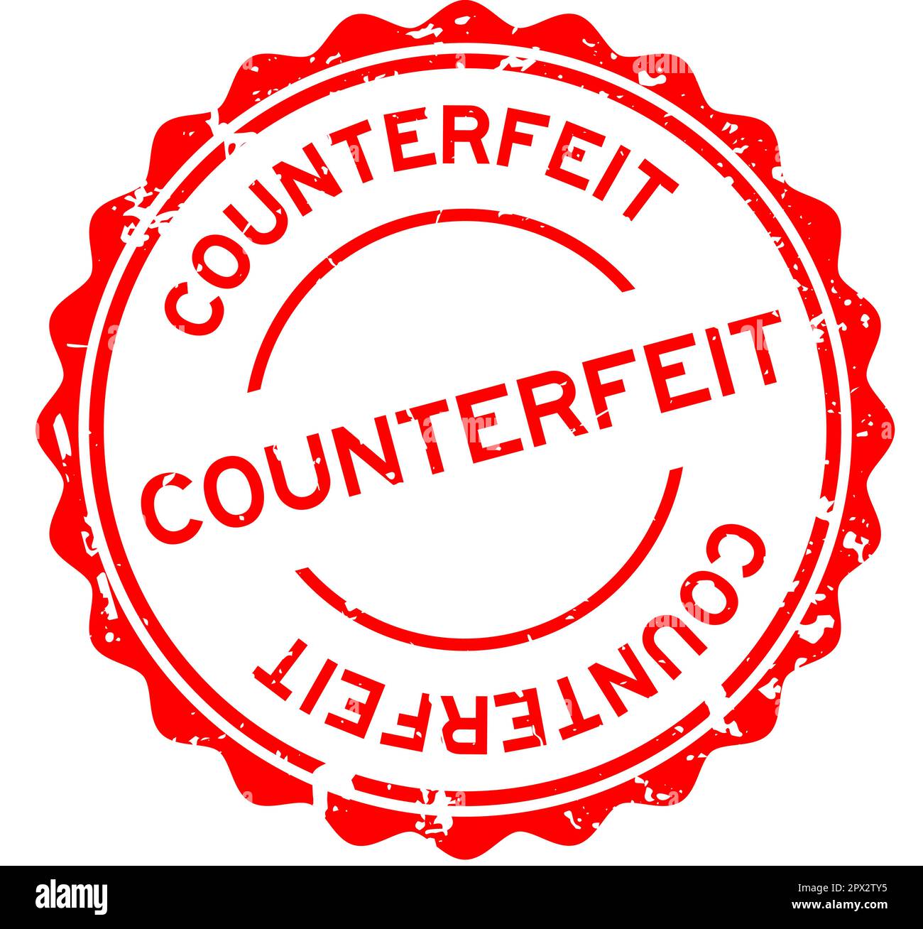 Grunge red counterfeit word round rubber seal stamp on white background ...