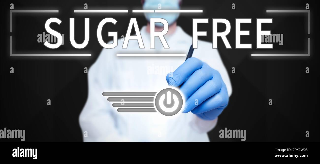 Conceptual caption Sugar Free, Business concept containing an artificial sweetening substance instead of sugar Stock Photo