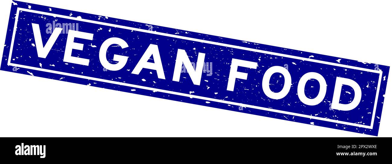 Grunge blue vegan food word square rubber seal stamp on white ...