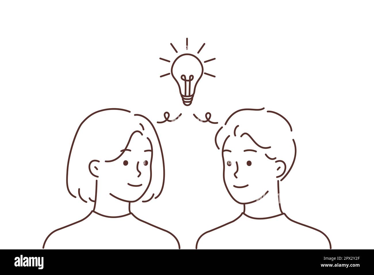 Man And Woman With Lightbulb Above Head Generate Business Idea Together Employees Team 1905