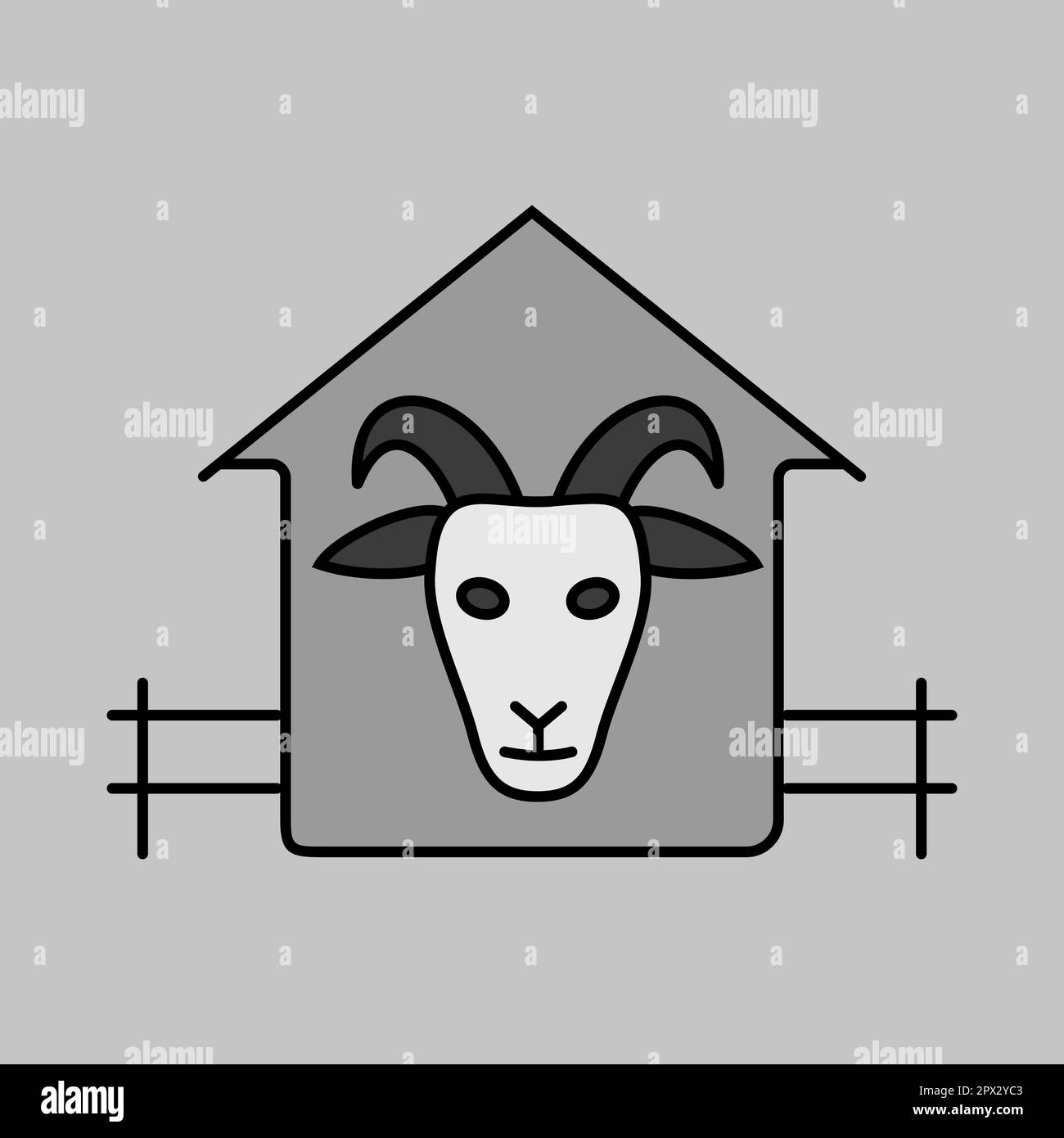 Goat house isolated grayscale icon. Farm animal sign. Graph symbol for your web site design, logo, app, UI. Vector illustration Stock Photo