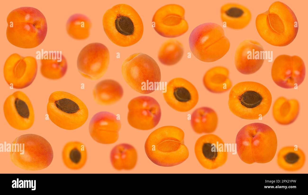 Creative levitation pattern with apricots. Selective focus. Isolated ...