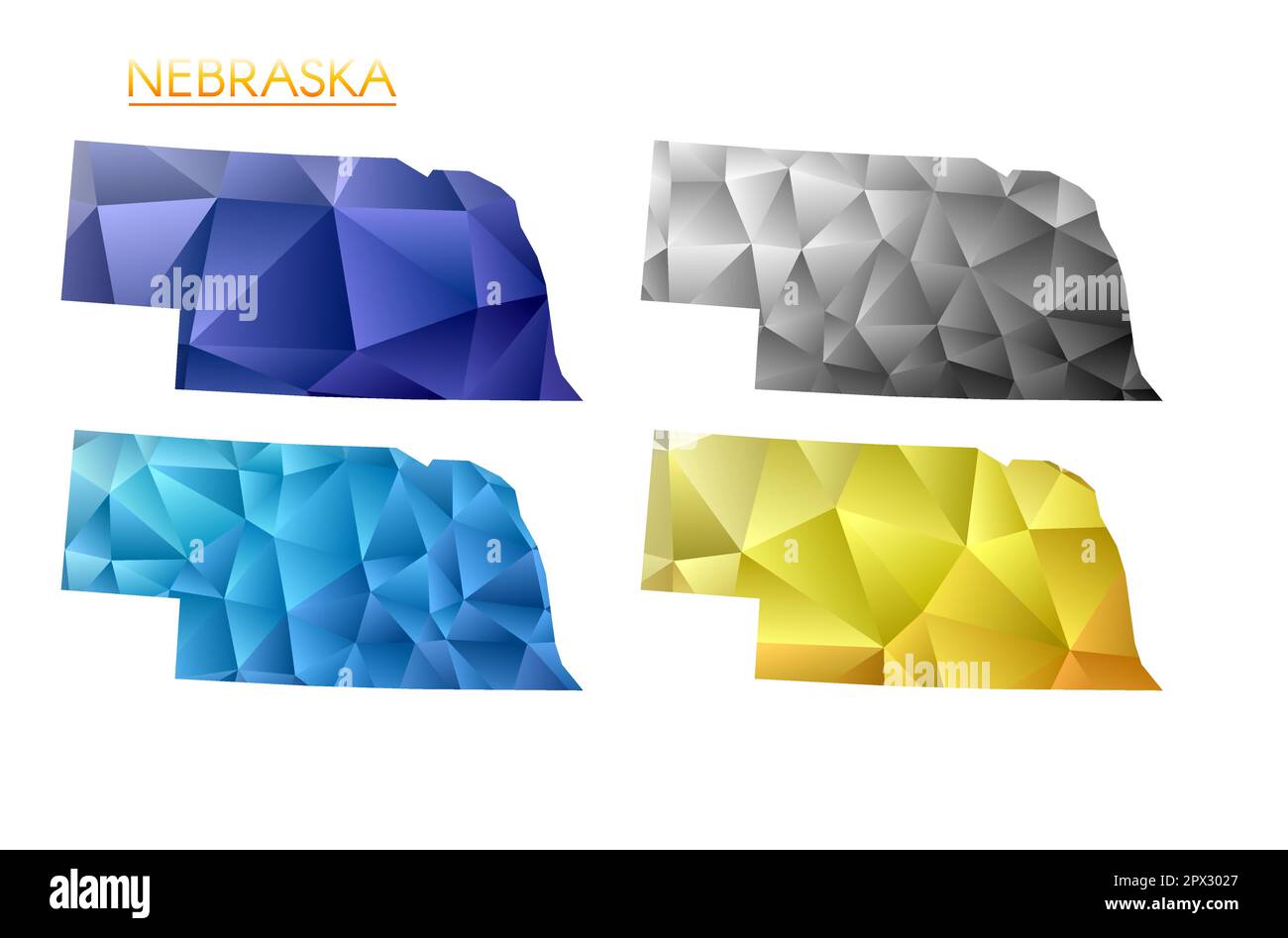 Set of vector polygonal maps of Nebraska. Bright gradient map of US ...