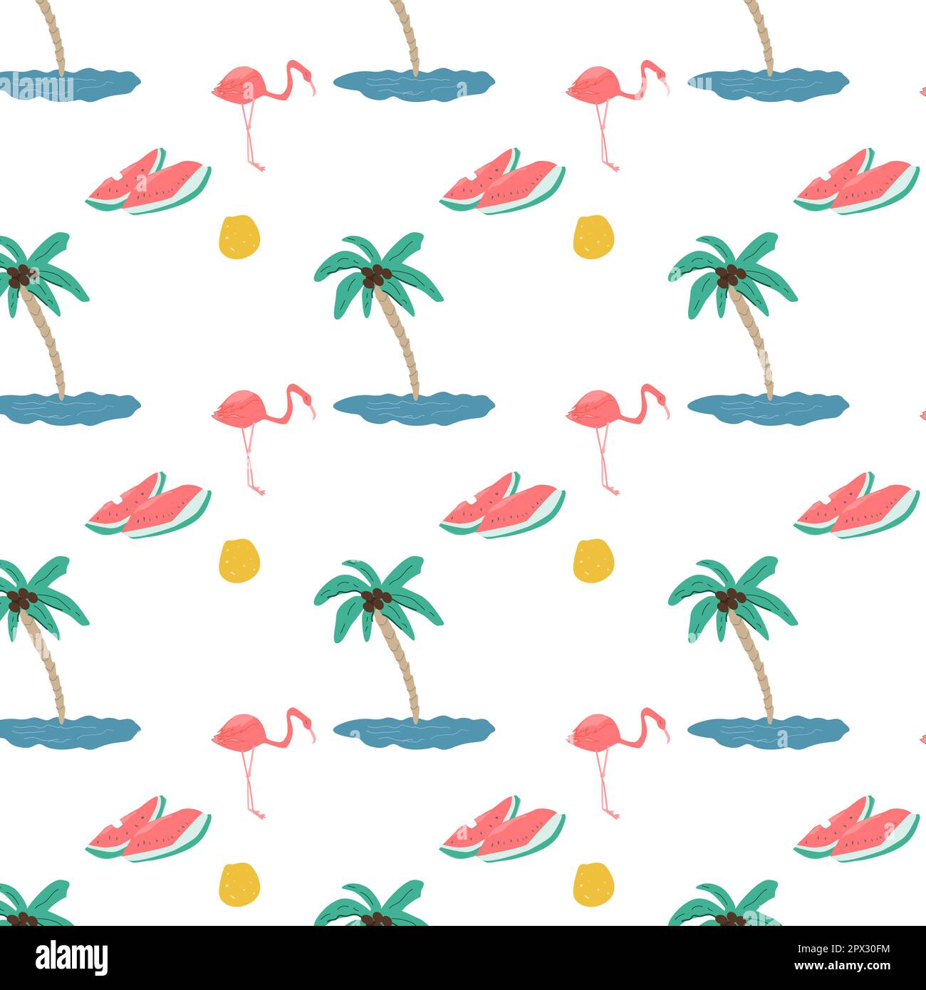 seamless pattern with flamingo, palm, sun, sea Stock Vector Image & Art ...