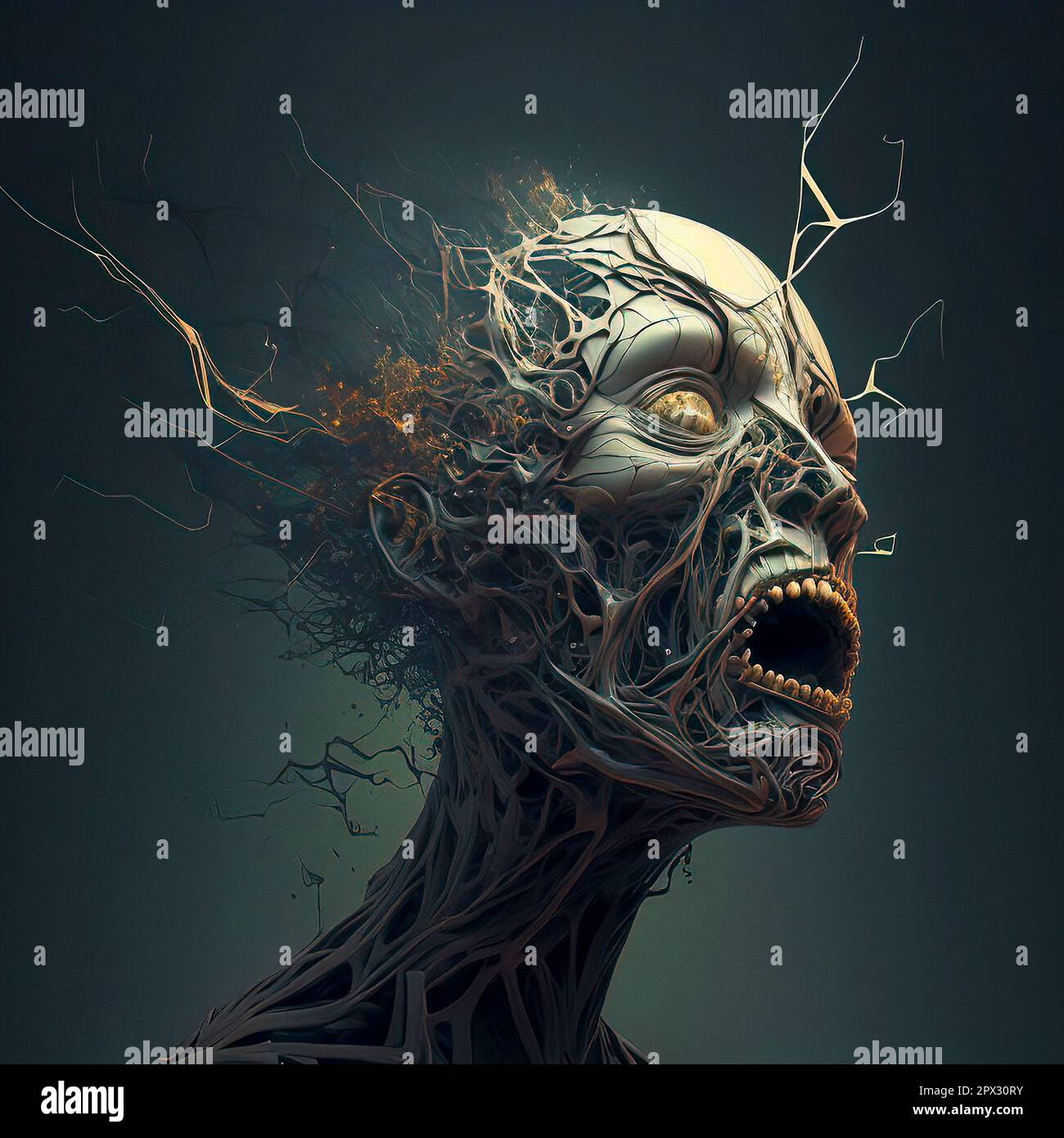 Concept Art Zombie with Branches Growing out of It Stock Photo