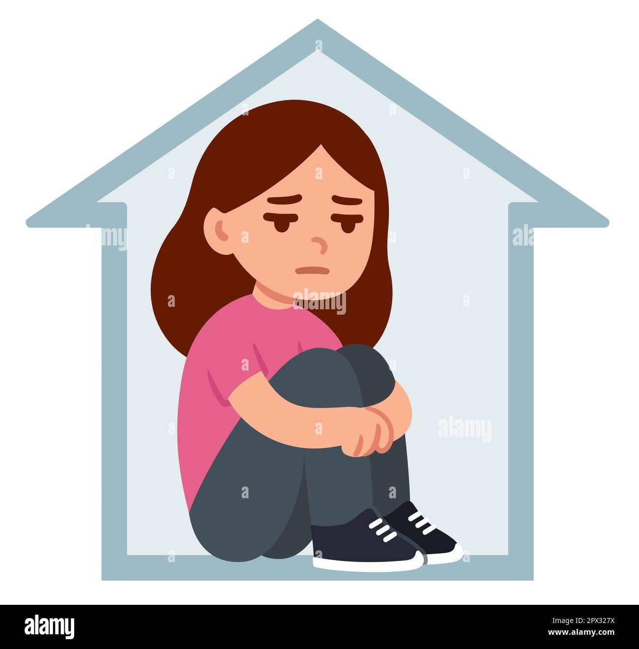 Drawing of Lonely sad girl and hug his knees sitting on the floor. 20381990  Vector Art at Vecteezy