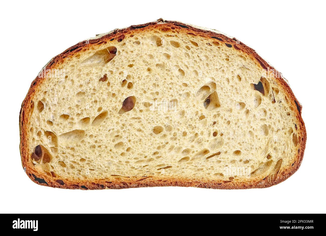 Slice of white rye bread isolated on white background, front view cut