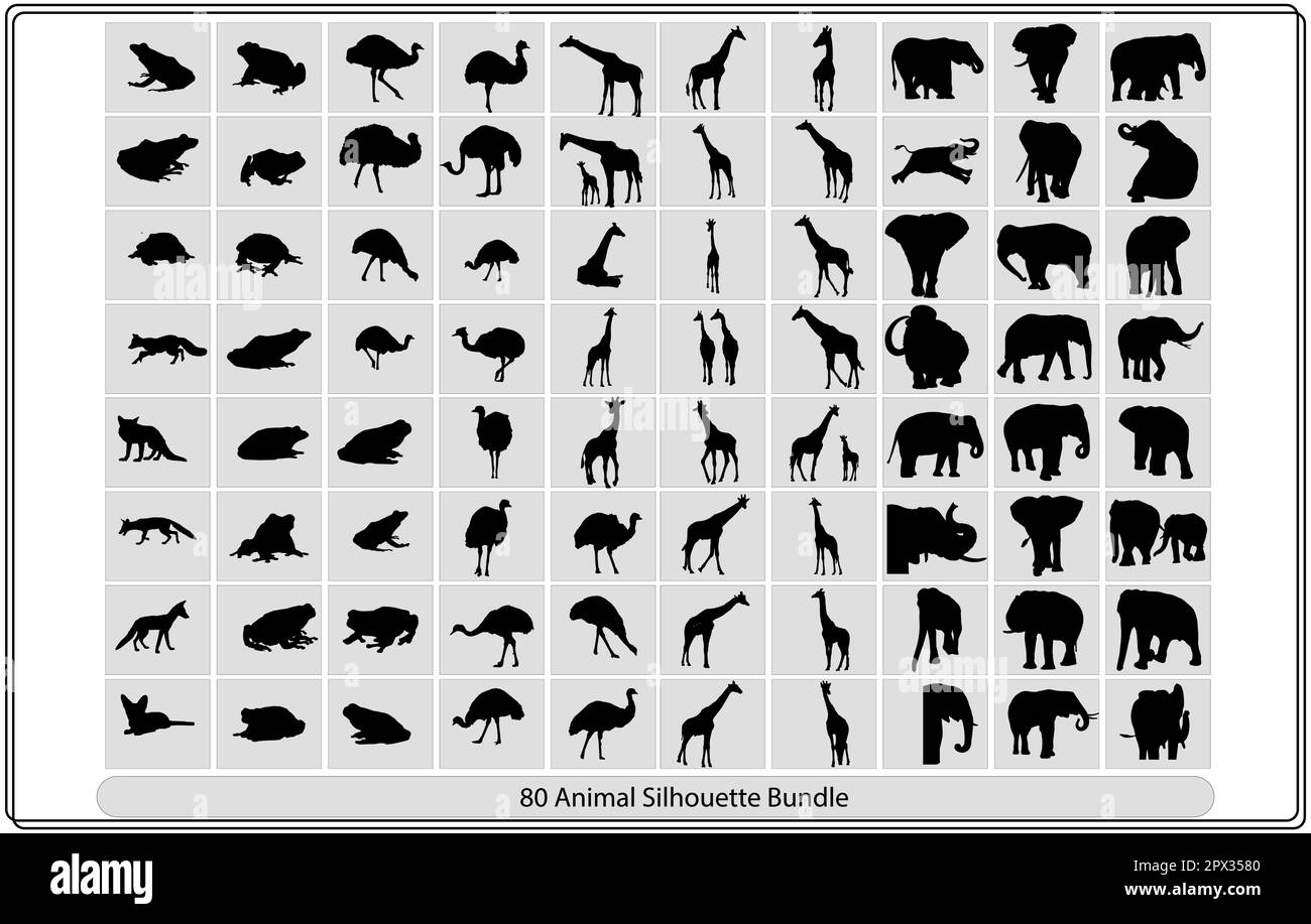 Collection of animal silhouettes on a white background,African animals