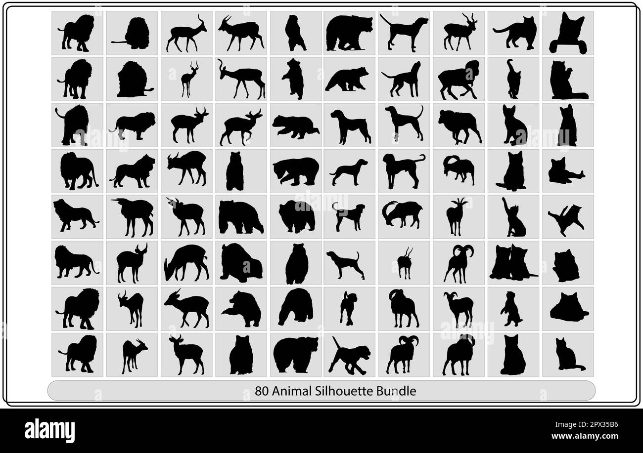 Collection of animal silhouettes on a white background,African animals