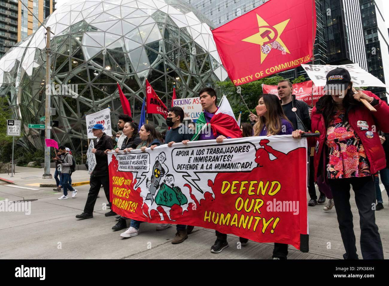 Seattle, USA. 1 May, 2023. Workers rallying at the federal building