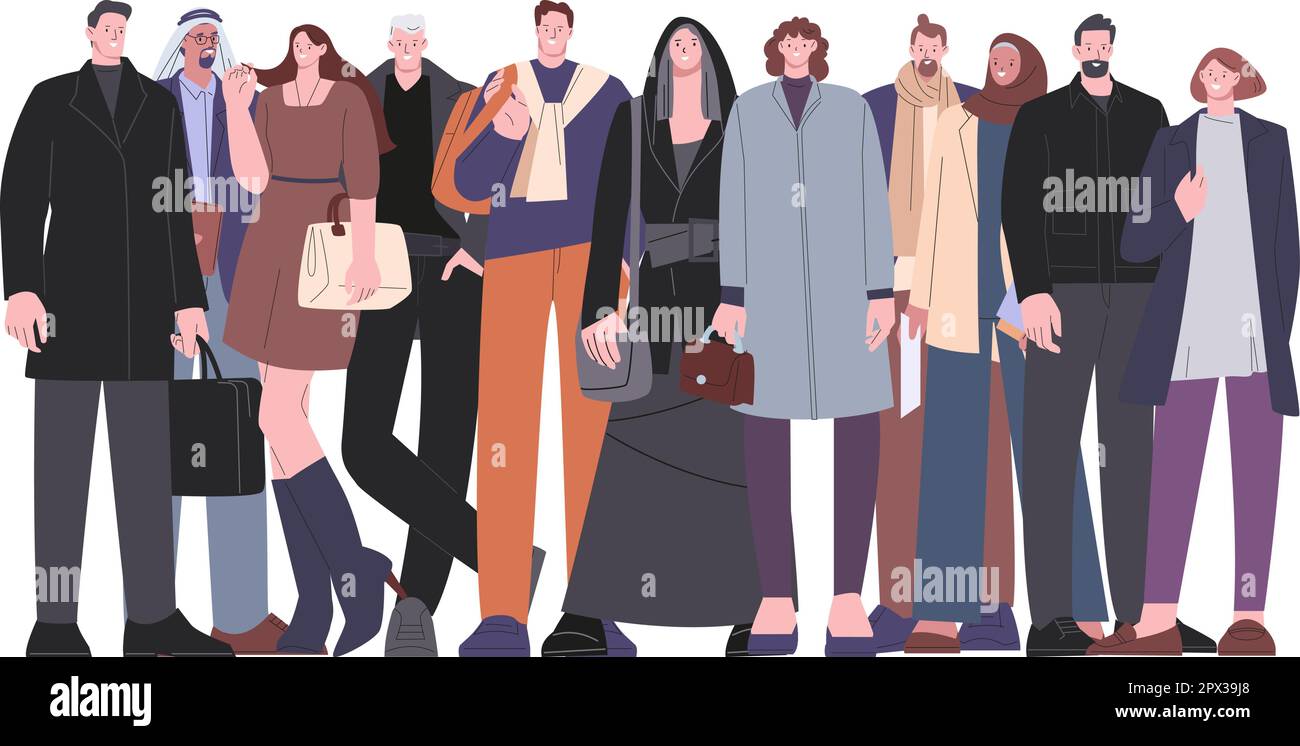 Various people stylish characters. Multicultural group, flat casual women and men. Happy adults trendy style, fashionable citizens vector set Stock Vector