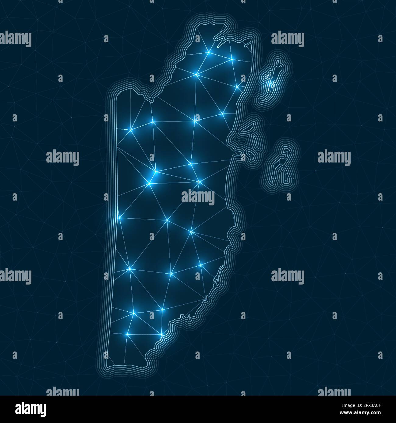 Belize network map. Abstract geometric map of the country. Digital