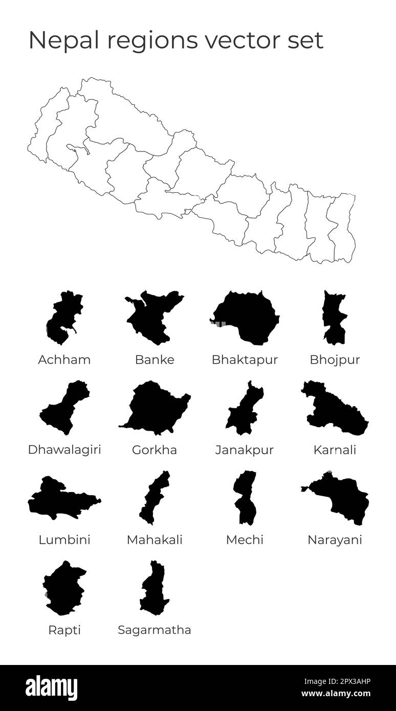 Nepal map with shapes of regions. Blank vector map of the Country with ...
