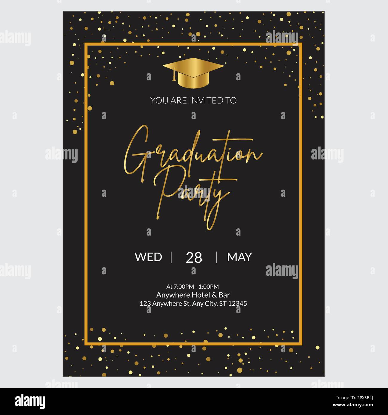 luxury graduation party poster invitation with graduation cap hat vector template Stock Vector
