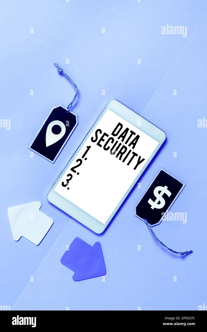 Handwriting text Data Security, Business overview Confidentiality Disk Encryption Backups Password Shielding Stock Photo