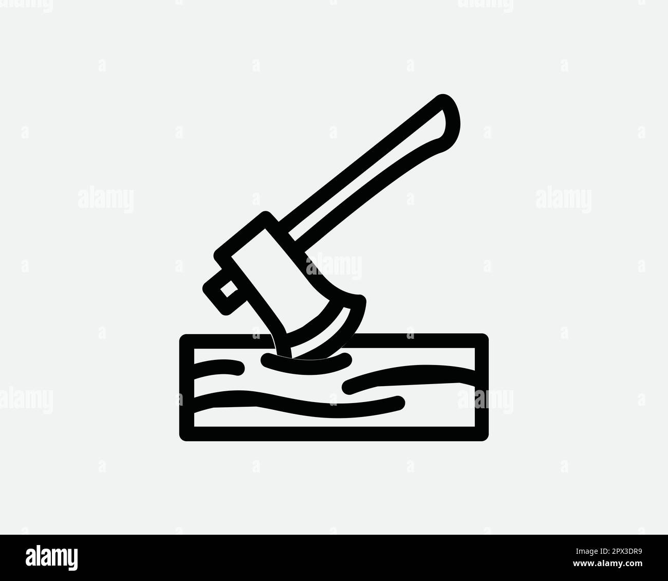 Axe Chop Wood Line Icon. Ax Chopping Firewood Lumber Log Symbol. Timber Cut Down Logging Sign. Black Vector Graphic Illustration Clipart Cricut Cutout Stock Vector