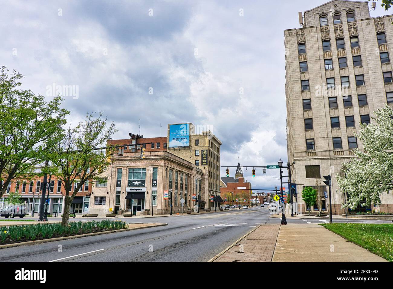 downtown Mansfield Ohio including the Chase Tower building. Stock Photo