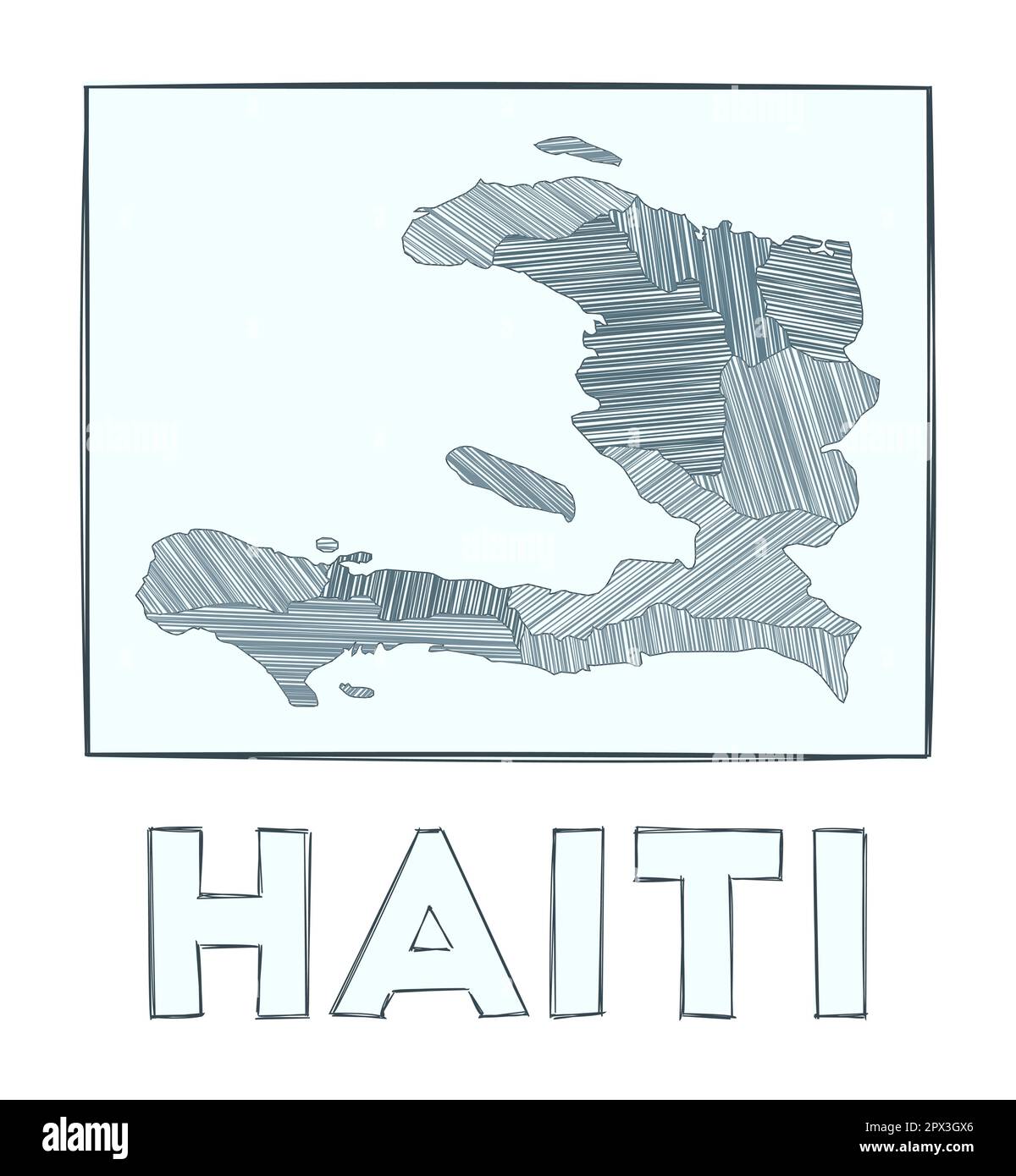 Sketch map of Haiti. Grayscale hand drawn map of the country. Filled