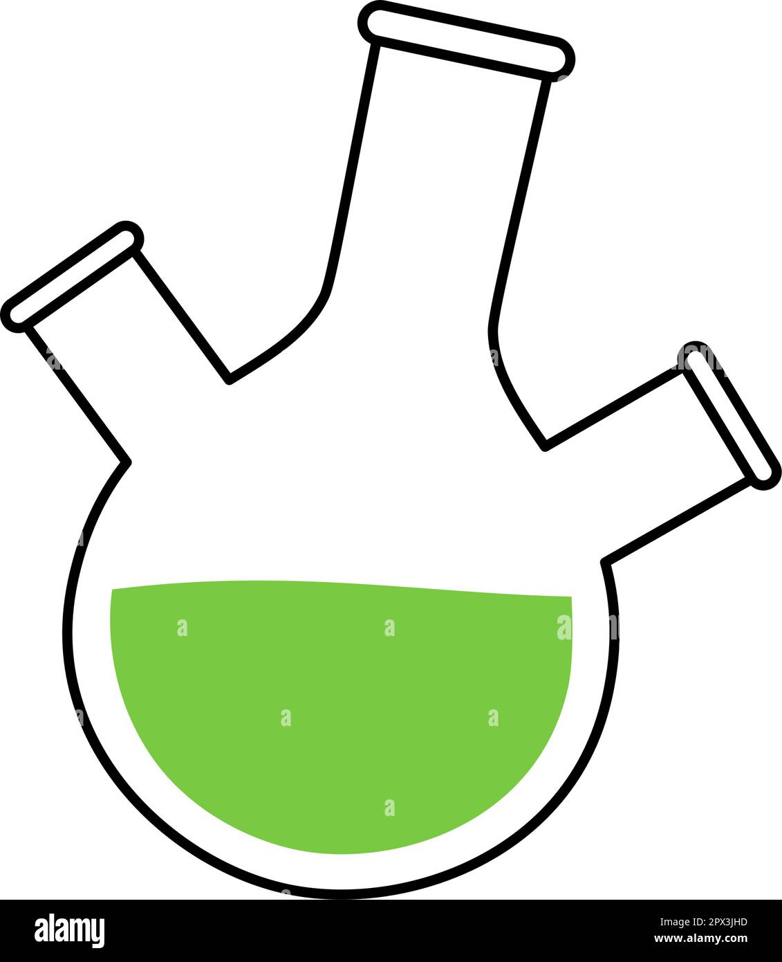 Three neck round bottom flask icon. Laboratory glass equipment