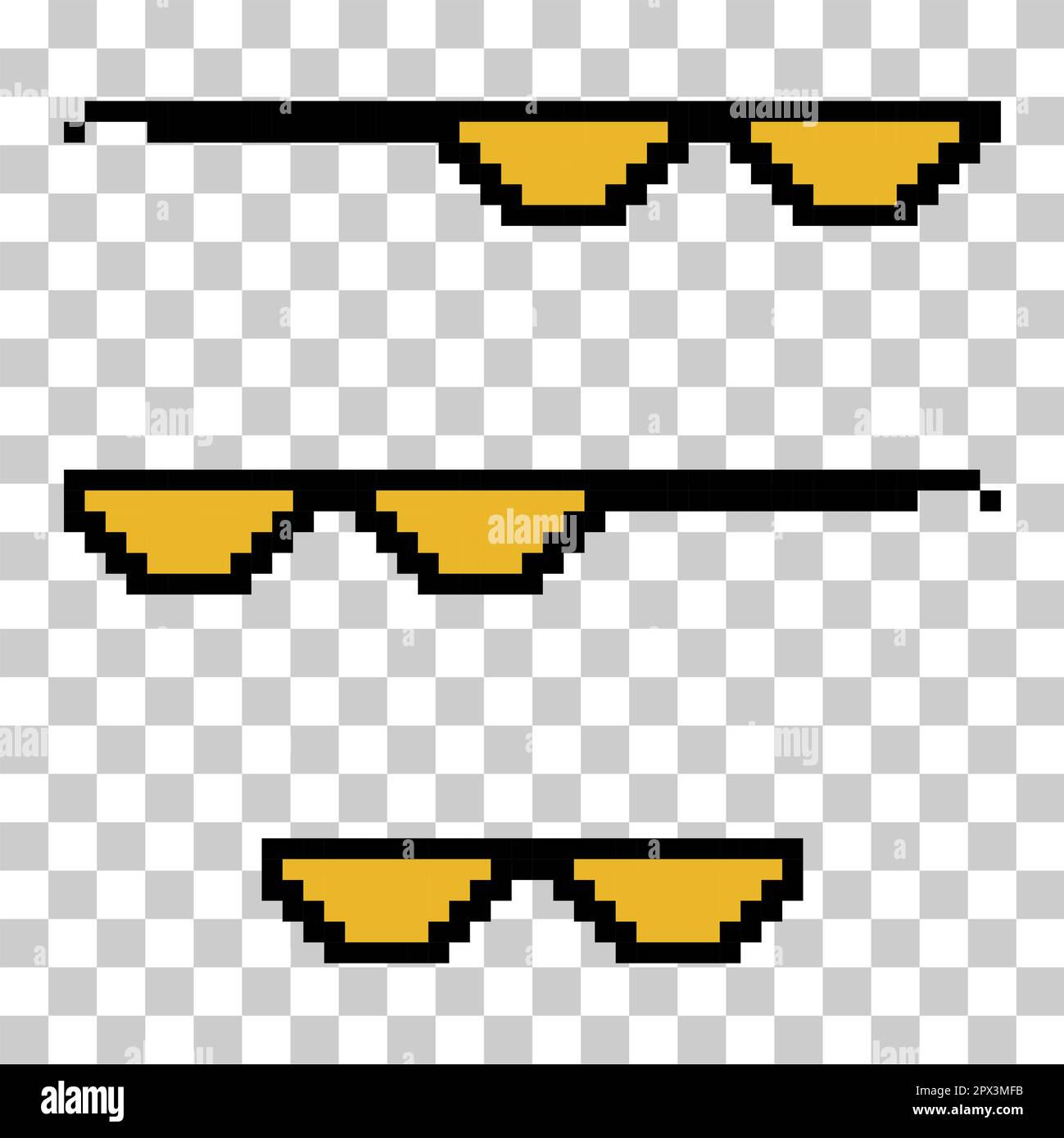 Set of fun retro pixel sun glass icon, life style meme sunglasses