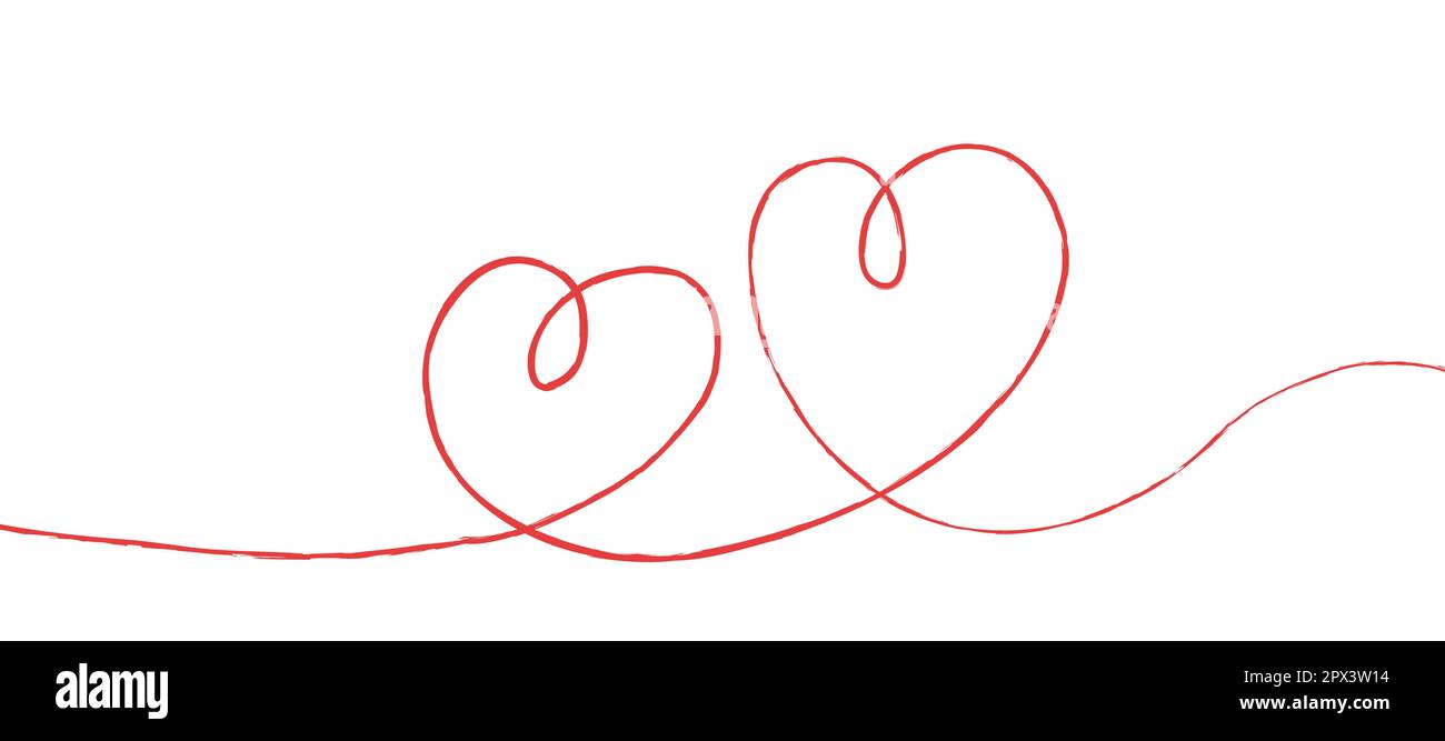 Red thin lines two love hearts on white background - Vector ...