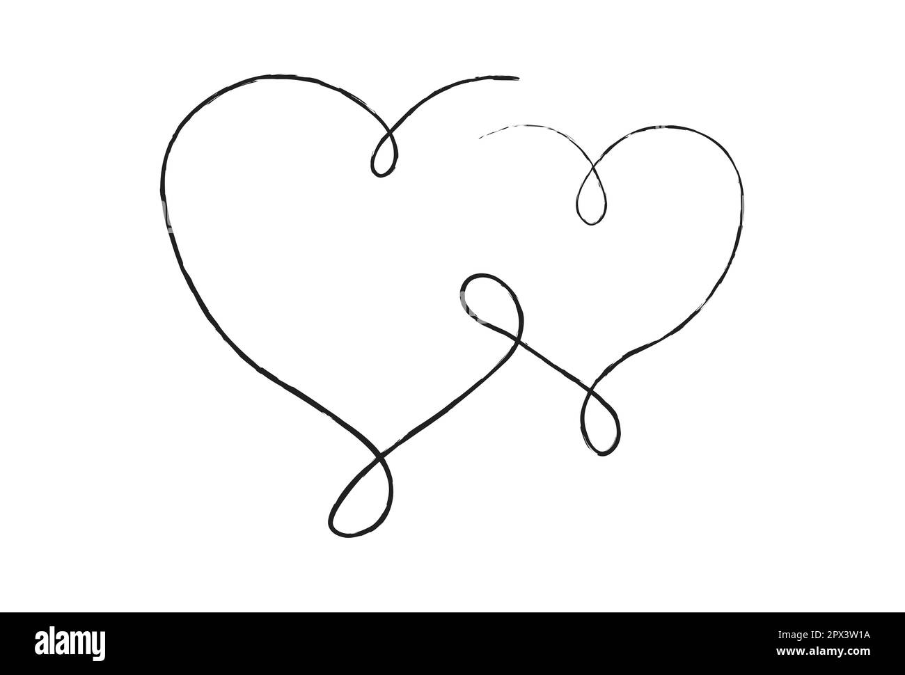 Black thin lines two love hearts on a white background - Vector ...