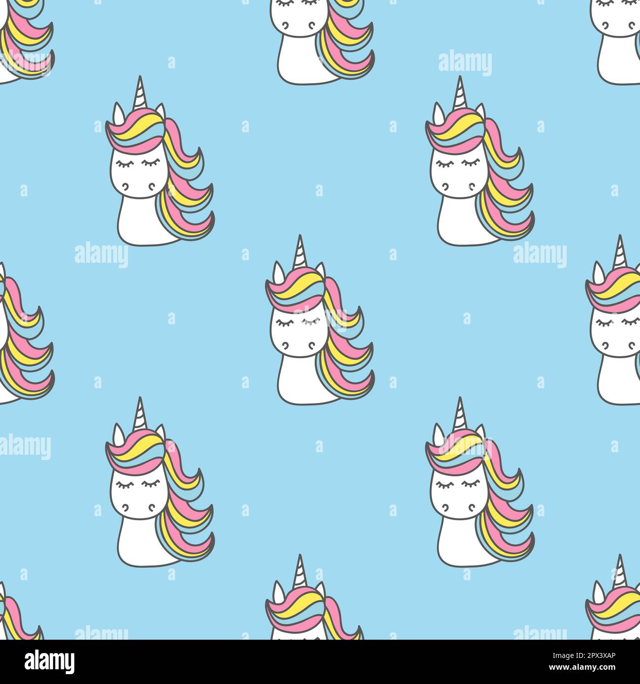 Seamless pattern with cute cartoon unicorns. Vector kids background ...