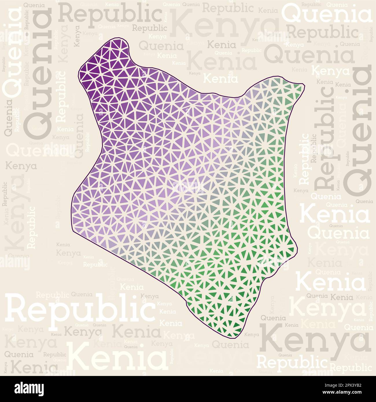 KENYA map design. Country names in different languages and map shape