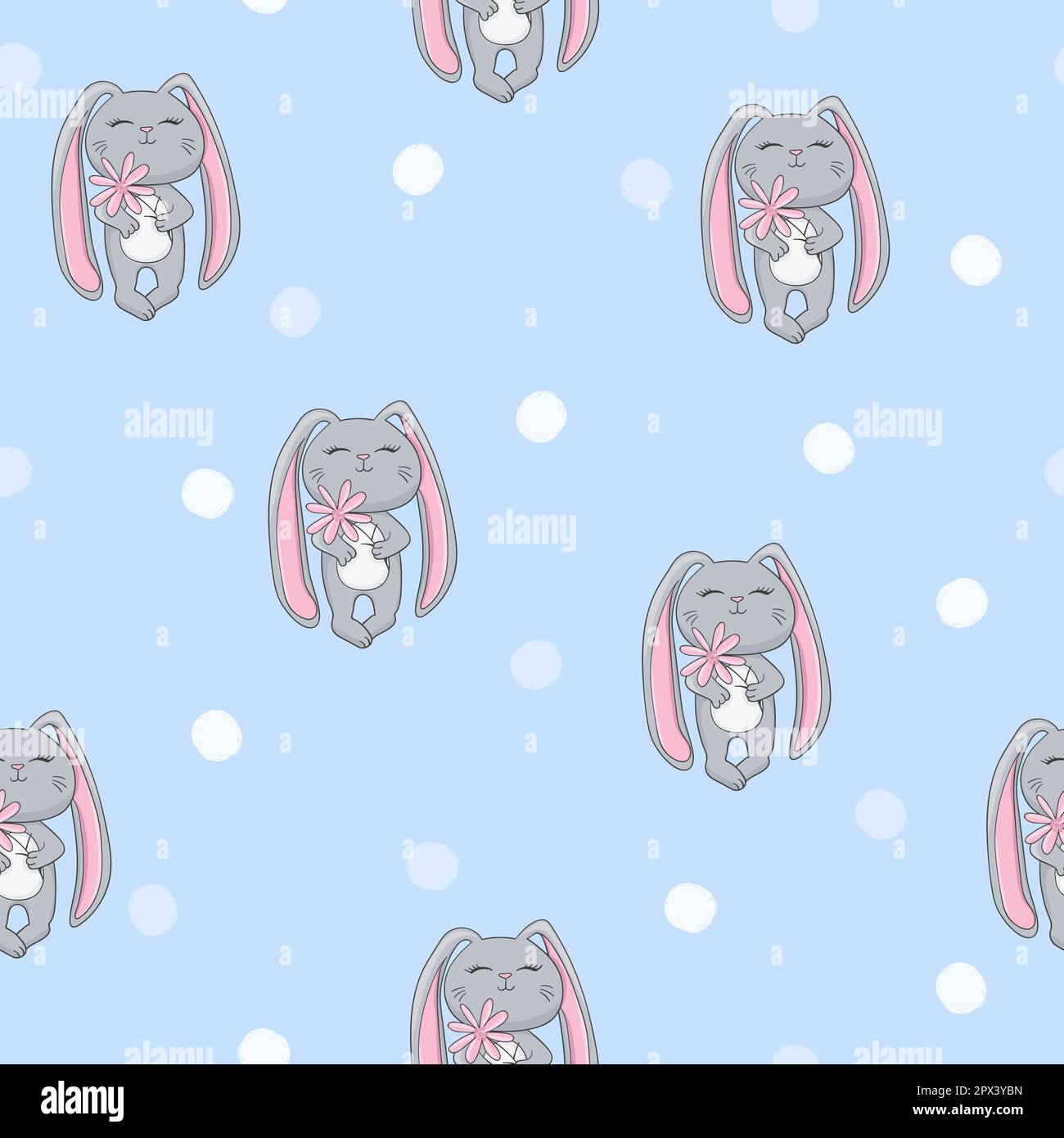 Seamless pattern with cute rabbit baby. Vector background for kids ...