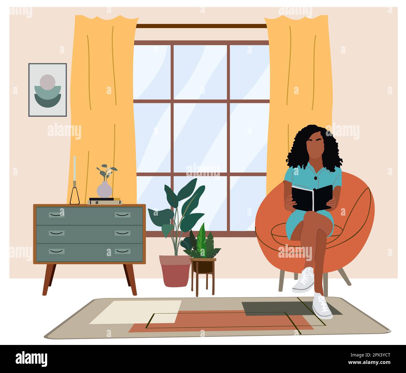 Girl reading book, sitting in armchair vector Stock Vector Image & Art ...