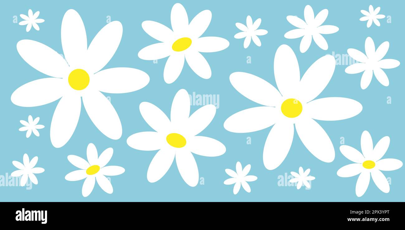 Seamless pattern delicate chamomile flowers retro style. EPS10 Stock Vector