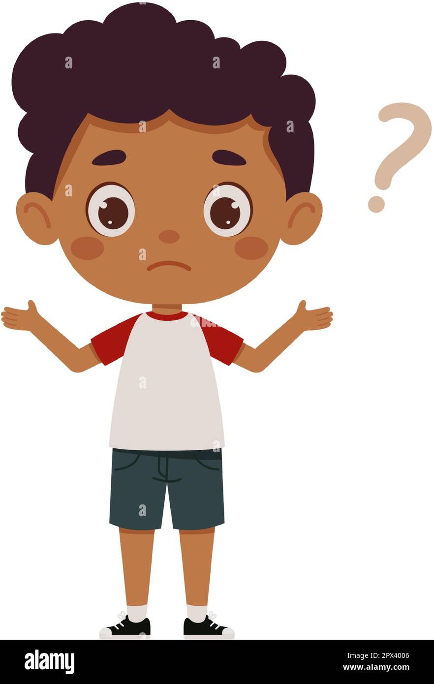 Cute Little Kid Boy Confused With Question Mark Cartoon Schoolboy ...