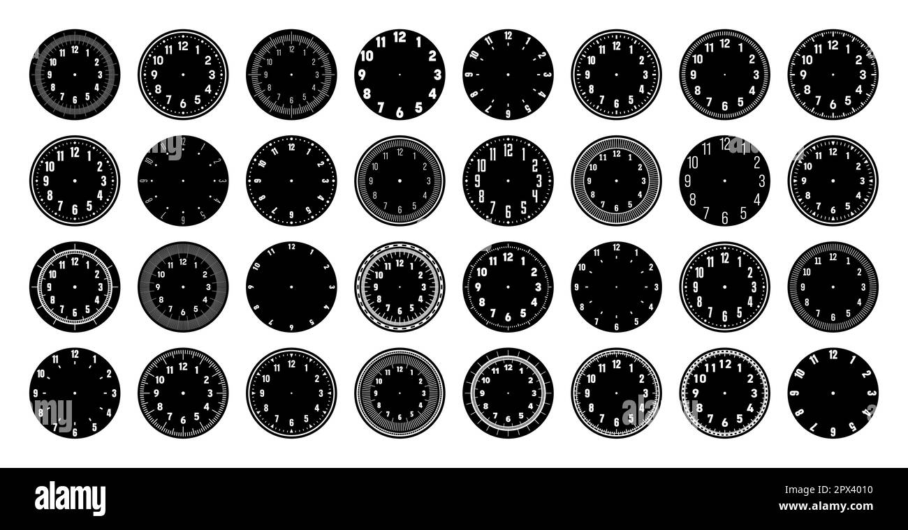 Mechanical clock faces, watch dial with numerals, bezel. Timer or