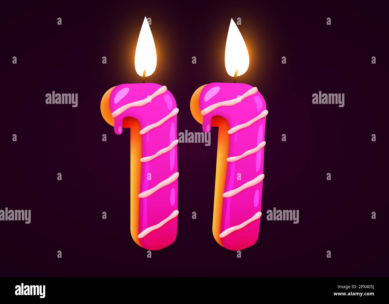 Birthday cake font number 11 with candle. One year anniversary. Tasty collection. Vector