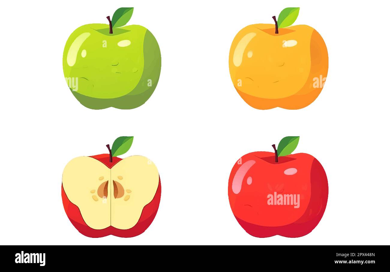 set vector illustration of ripe apple isolated on white background ...