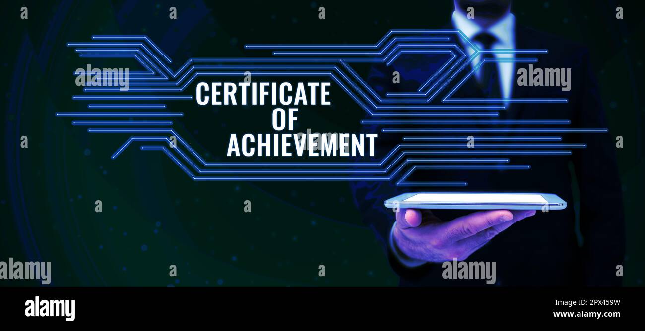 Text caption presenting Certificate Of Achievement, Business showcase ...