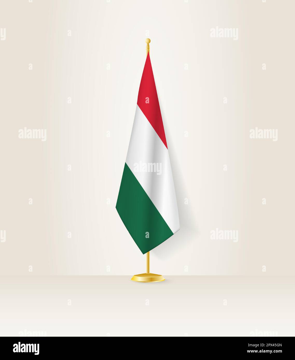 Hungary flag on a flag stand. Vector illustration. Stock Vector