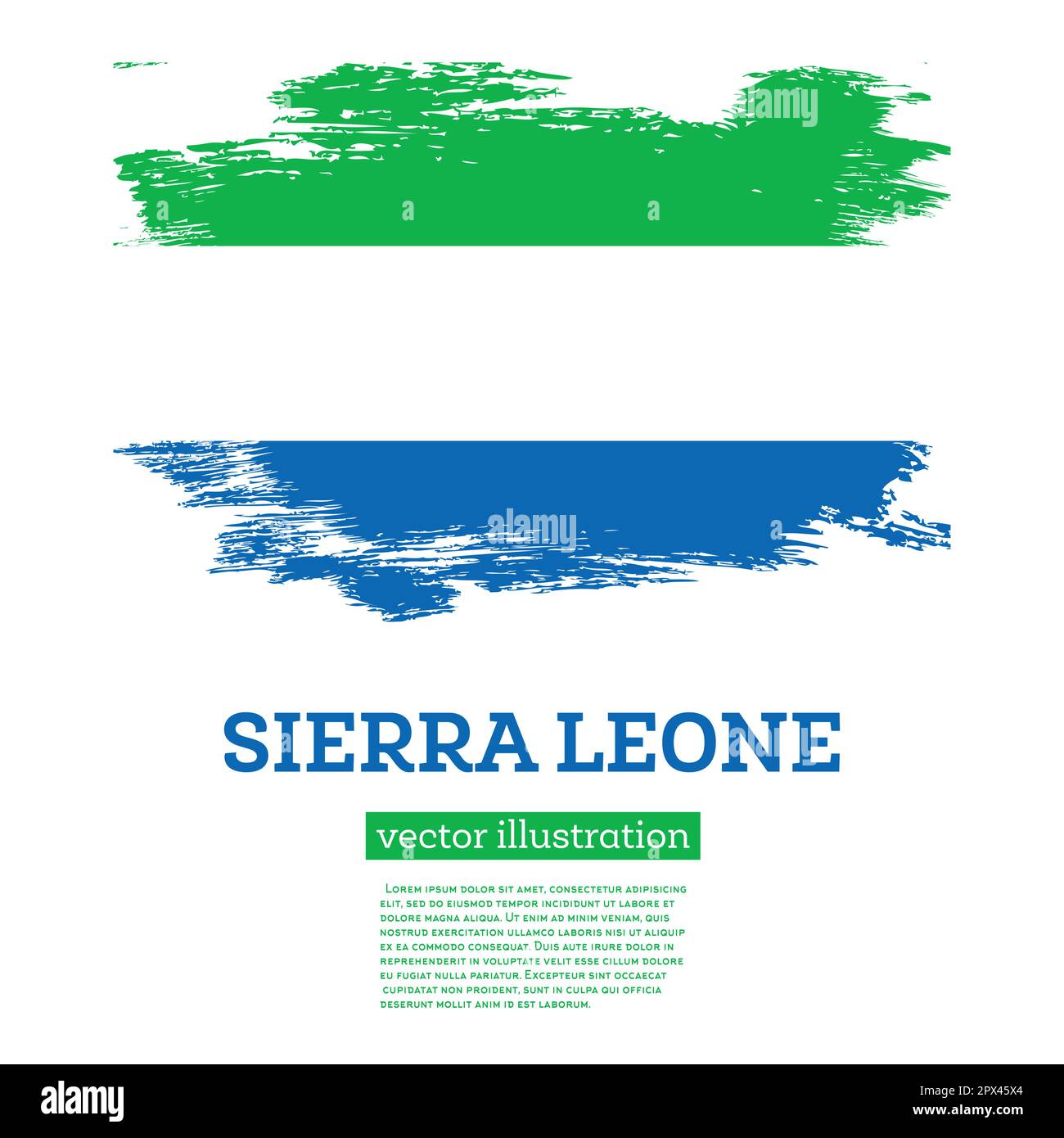 Sierra Leone Flag with Brush Strokes. Vector Illustration. Independence Day. Stock Vector