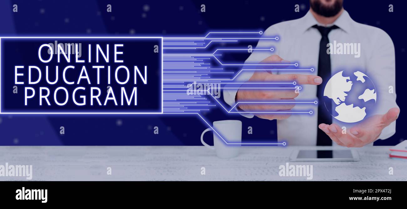 Writing displaying text Online Education Program, Business concept Software development and programming courses Stock Photo