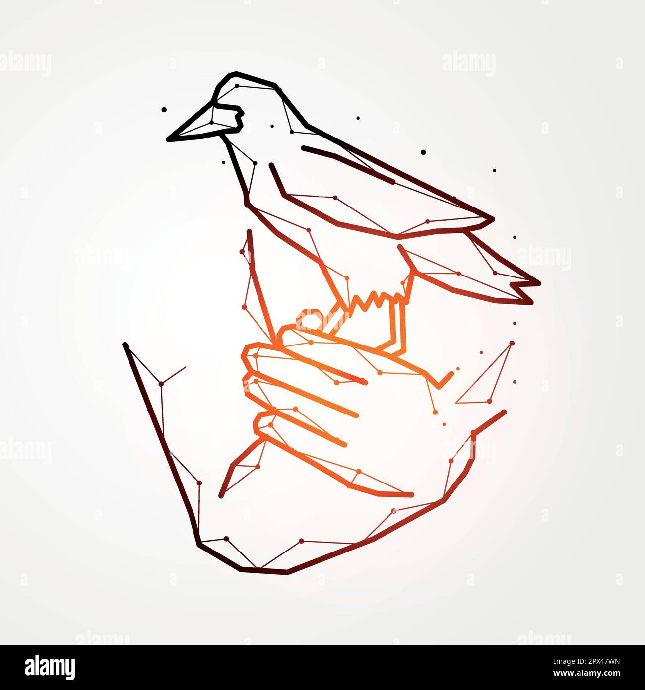 Hand and raven abstract art. Polygonal vector illustration of a bird ...