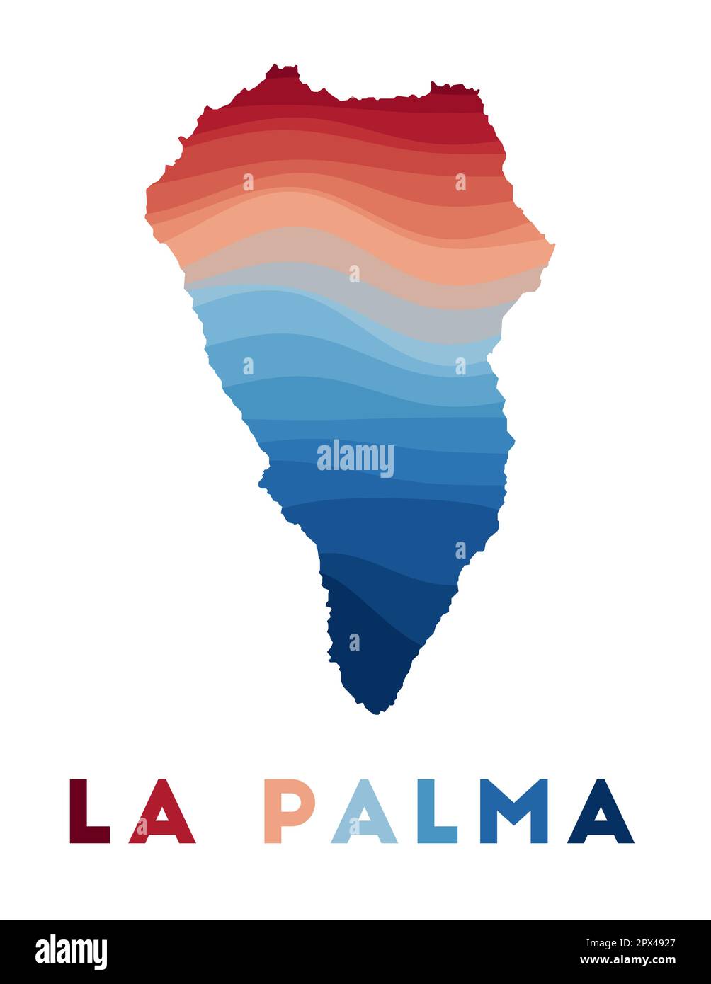 La Palma map. Map of the island with beautiful geometric waves in red blue colors. Vivid La Palma shape. Vector illustration. Stock Vector