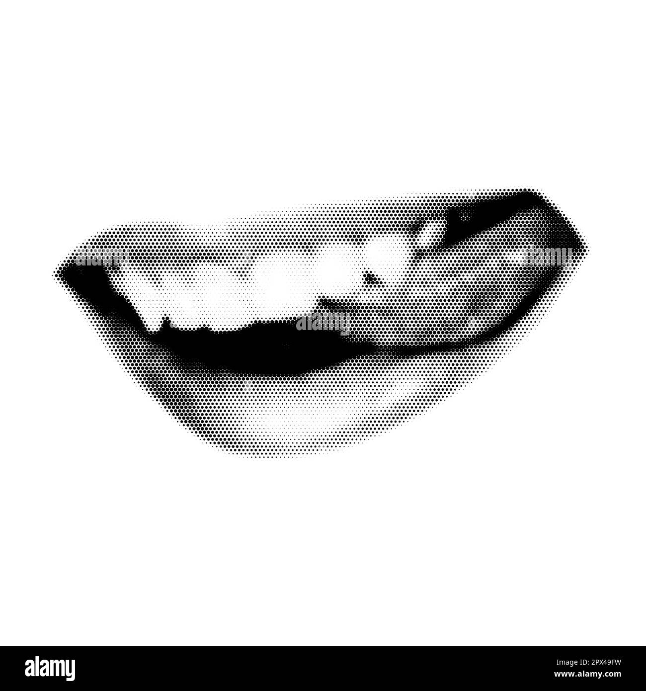 Halftone mouth. Collage design lips in trendy magazine style. Vector
